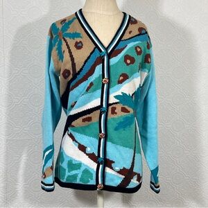 Storybook Knits Cardigan Sweater cotton blend palm tree buttons 
▪️Size M
